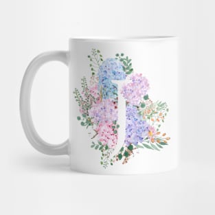 botanical monogram alphabet J hydrangea flowers Mug